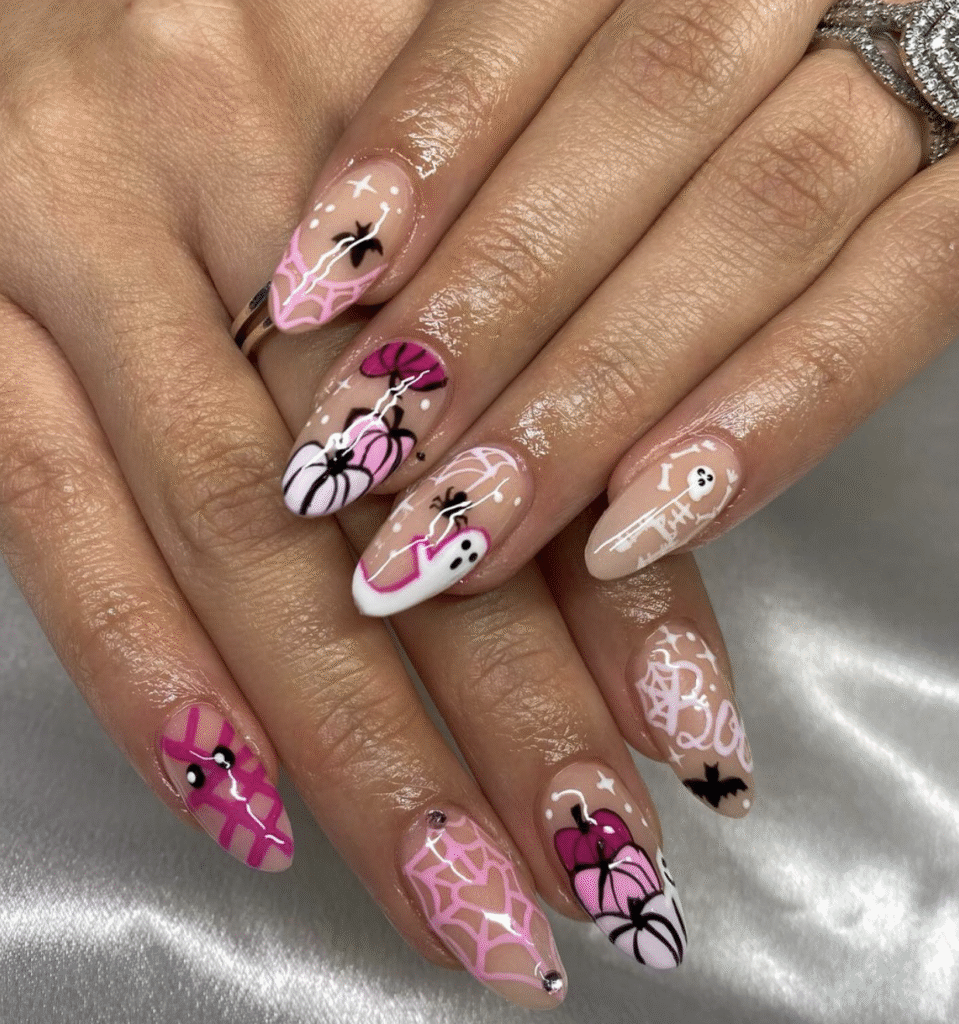 Pink Halloween Nail Designs