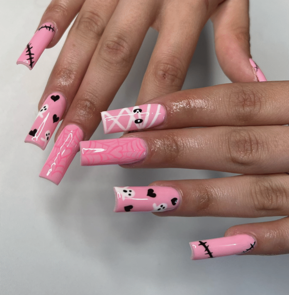 Pink Halloween Nail Designs