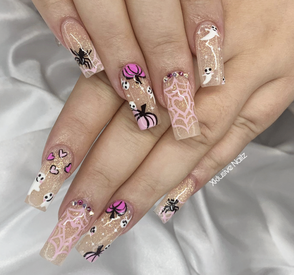 Pink Halloween Nail Designs
