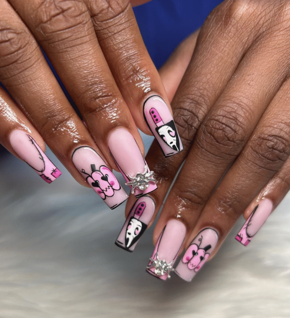 Pink Halloween Nail Designs