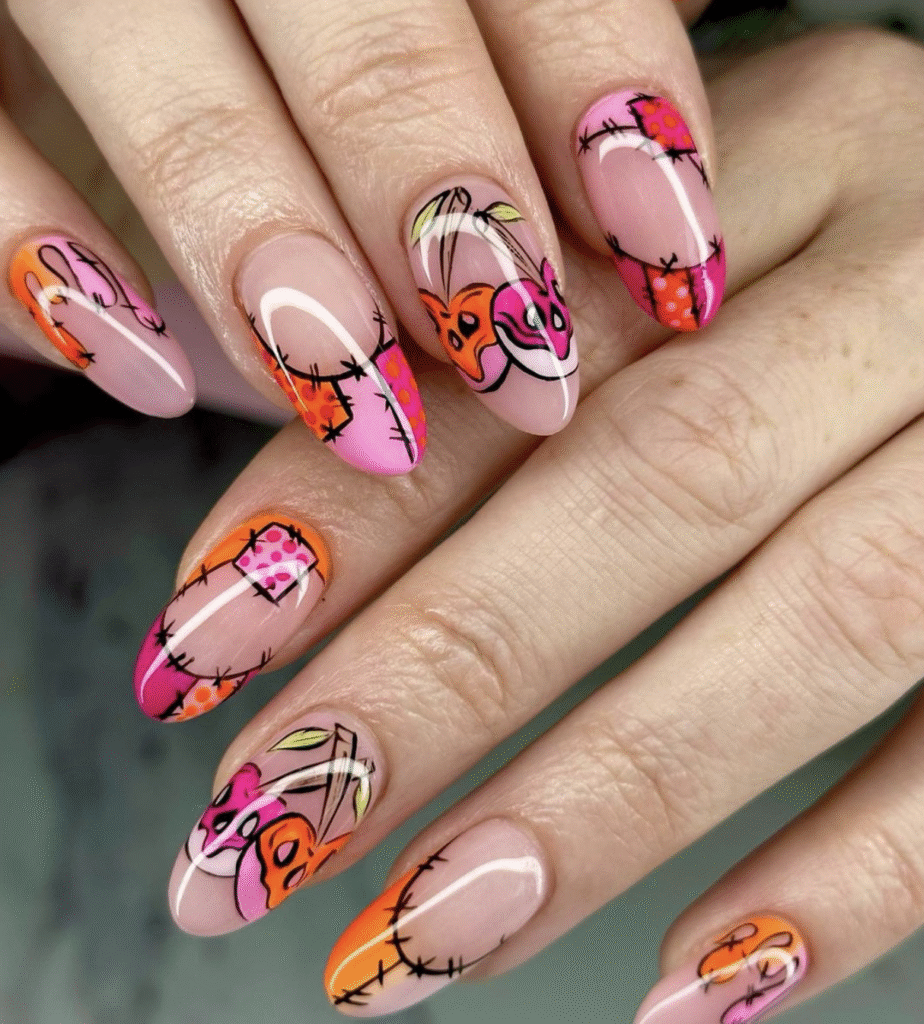 Pink Halloween Nail Designs
