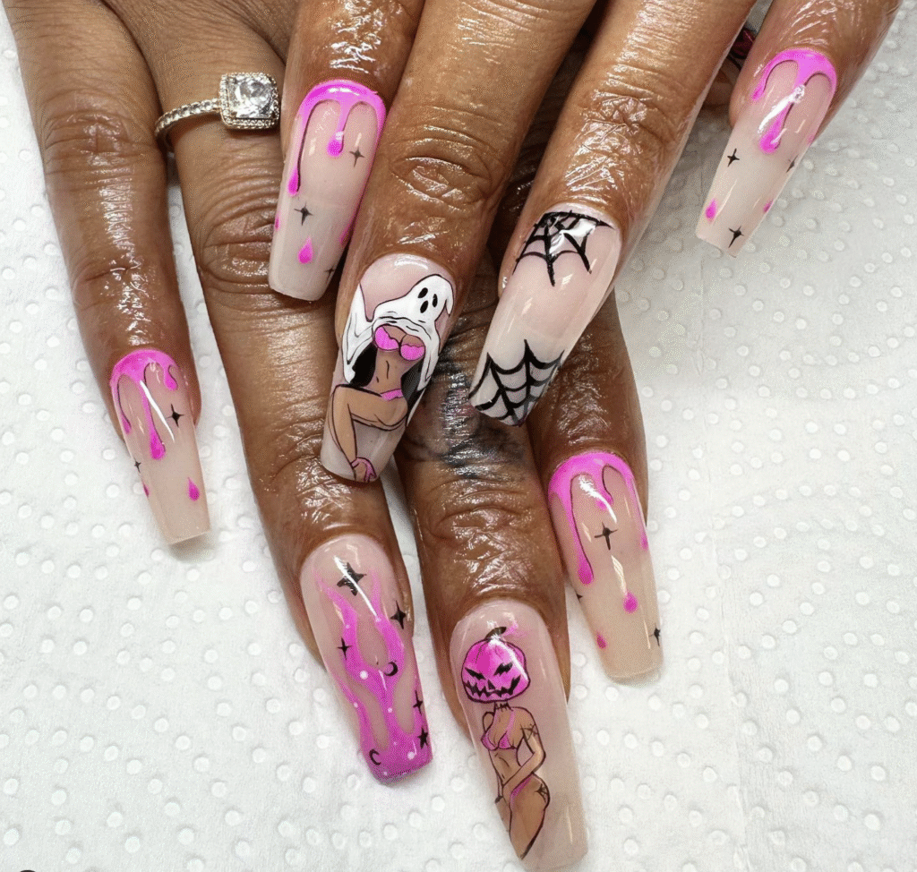 Pink Halloween Nail Designs