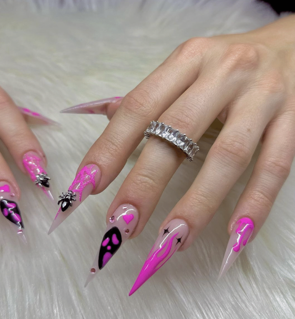 Pink Halloween Nail Designs