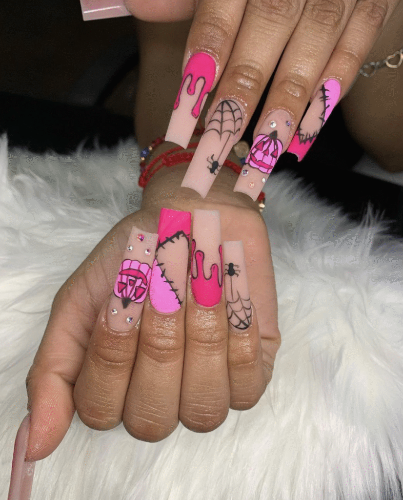 Pink Halloween Nail Designs