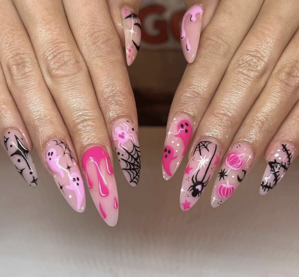 Pink Halloween Nail Designs