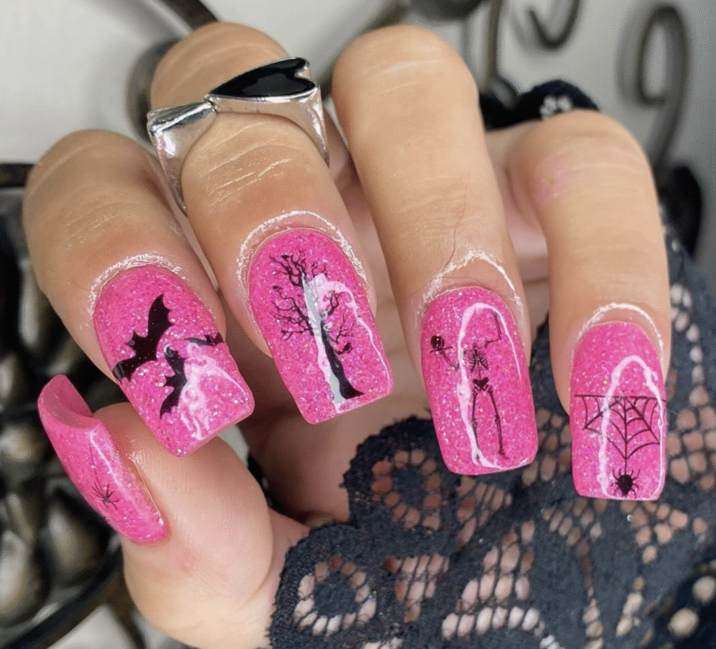 Pink Halloween Nail Designs