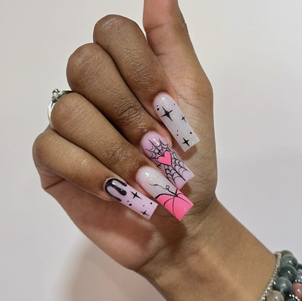 Pink Halloween Nail Designs