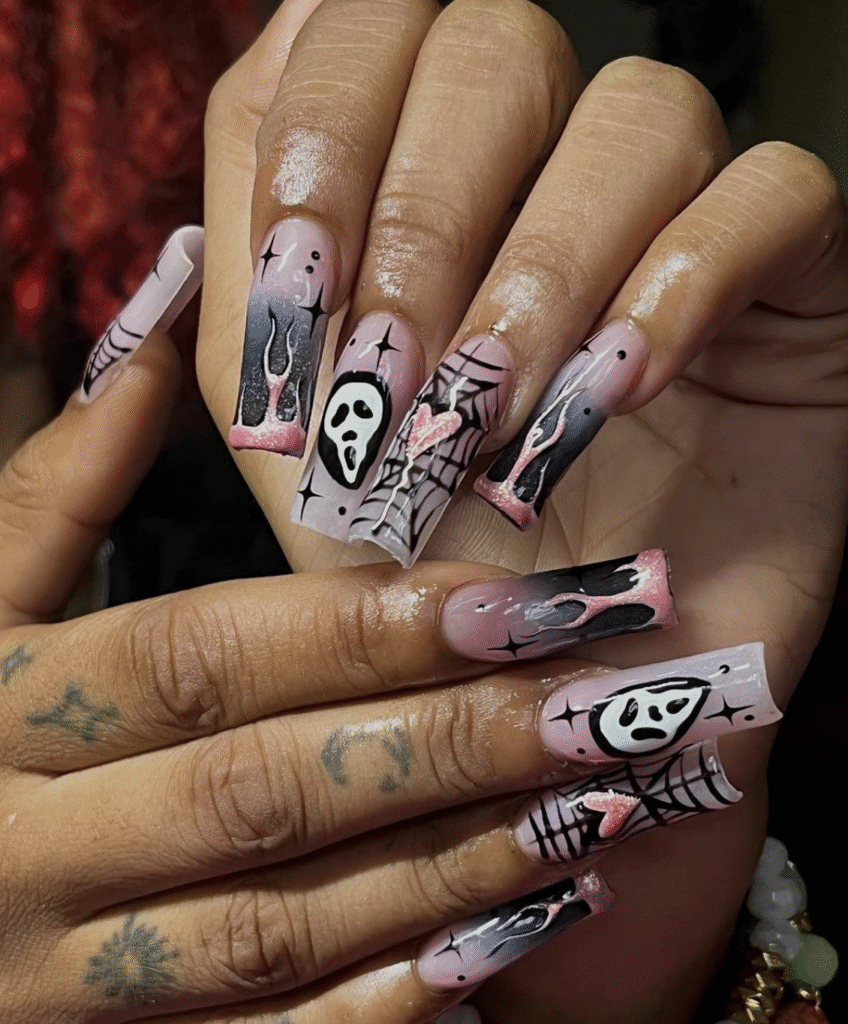 Pink Halloween Nail Designs