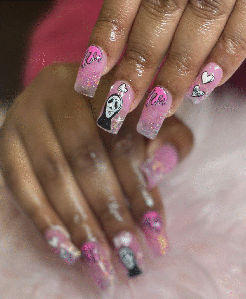 Pink Halloween Nail Designs
