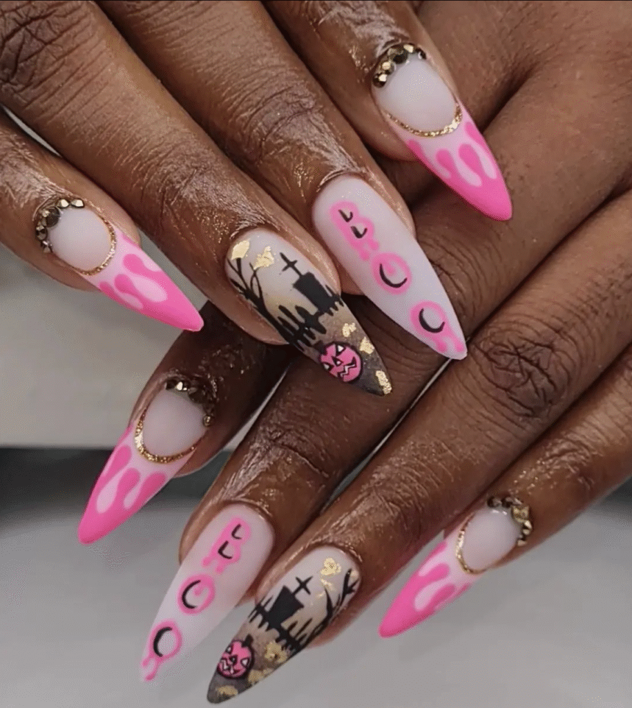 Pink Halloween Nail Designs