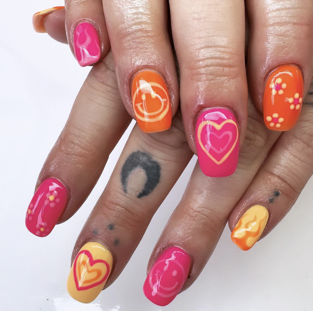 Orange and Pink Nail Design