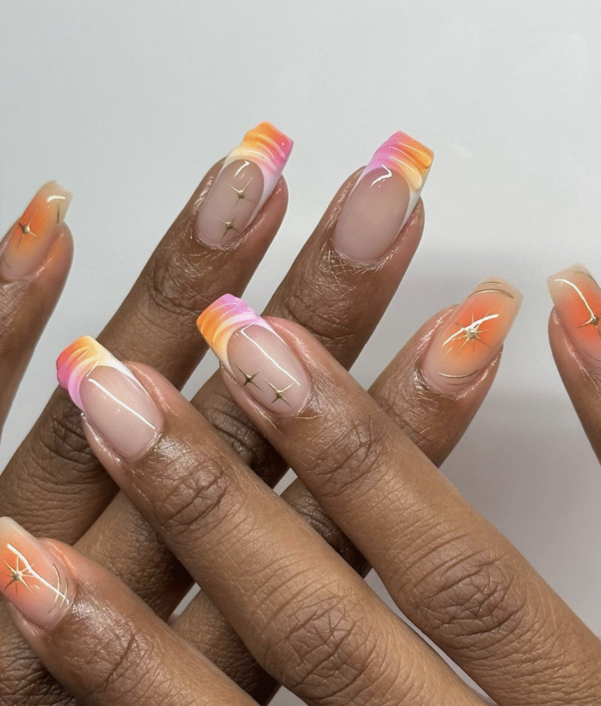 Orange and Pink Nail Design