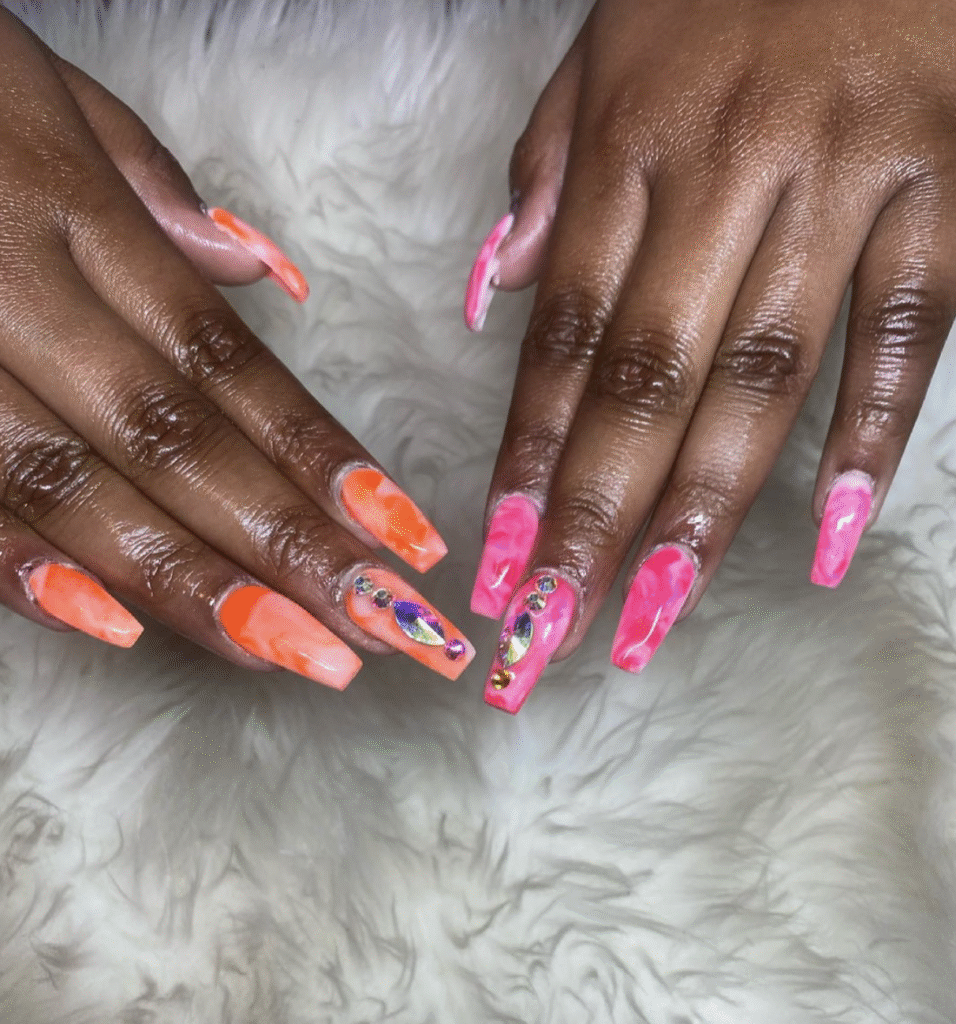 Orange and Pink Nail Design
