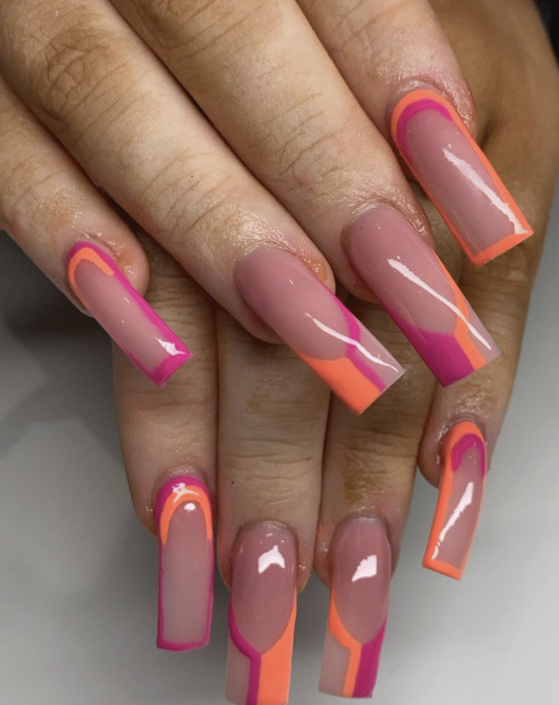 Orange and Pink Nail Design