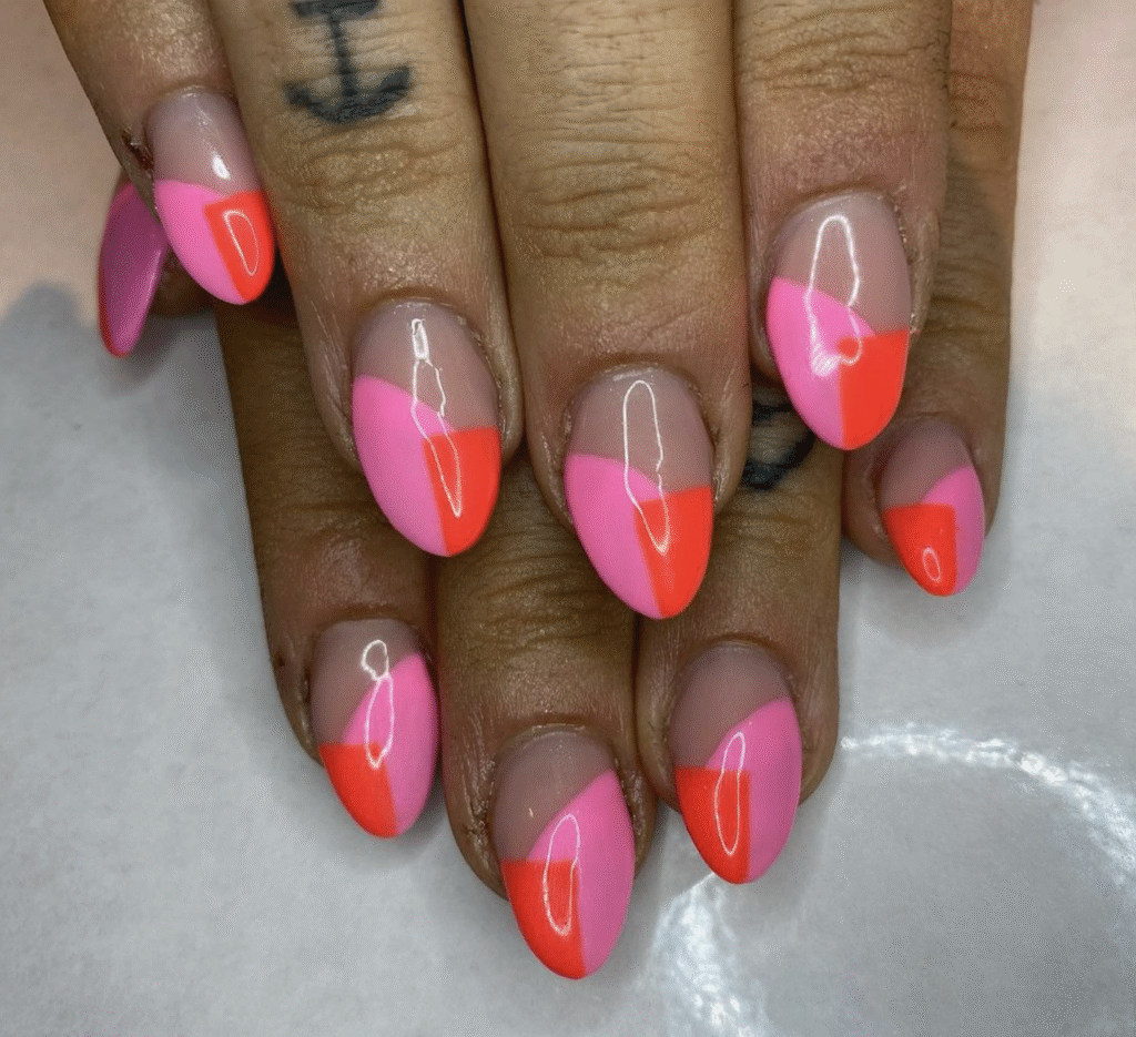 Orange and Pink Nail Design