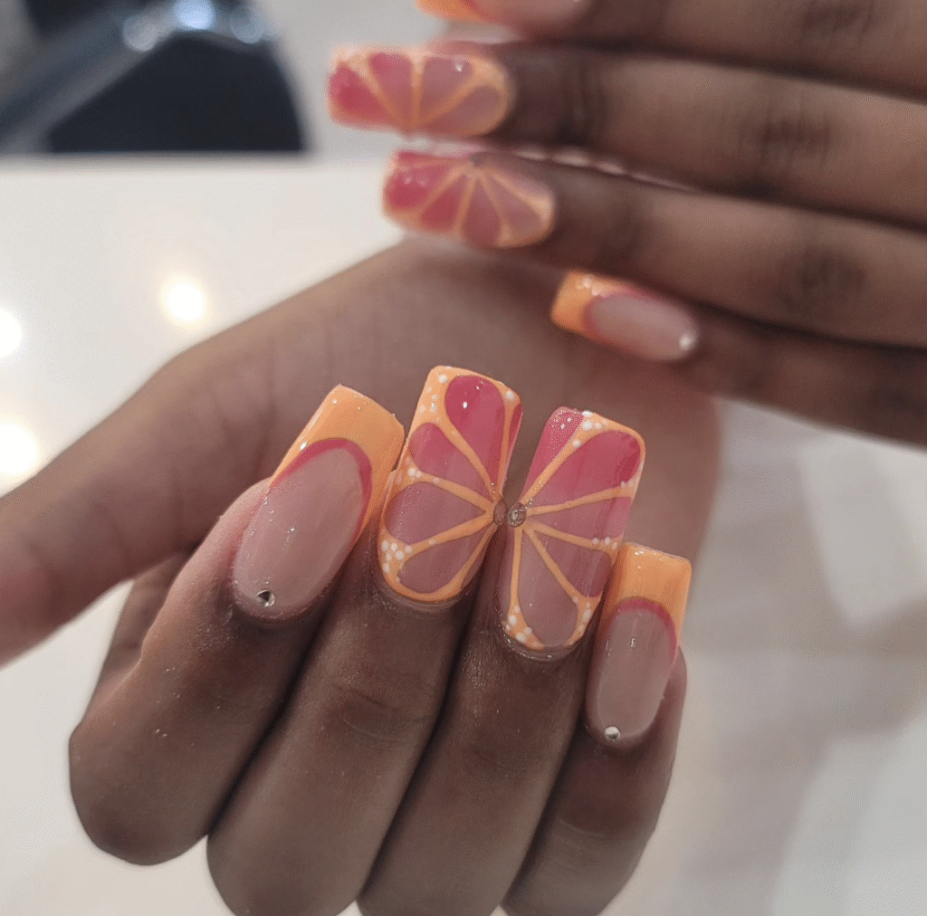 Orange and Pink Nail Design