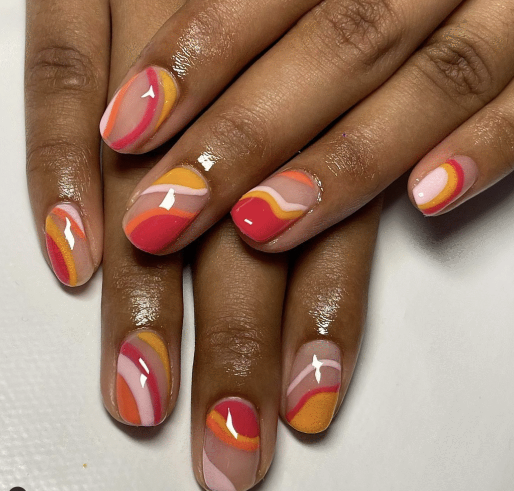 Orange and Pink Nail Design