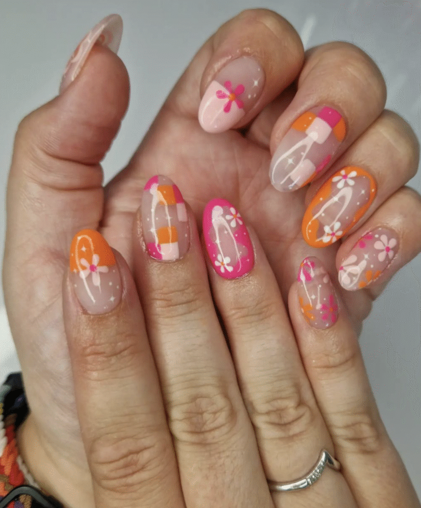 Orange and Pink Nail Design