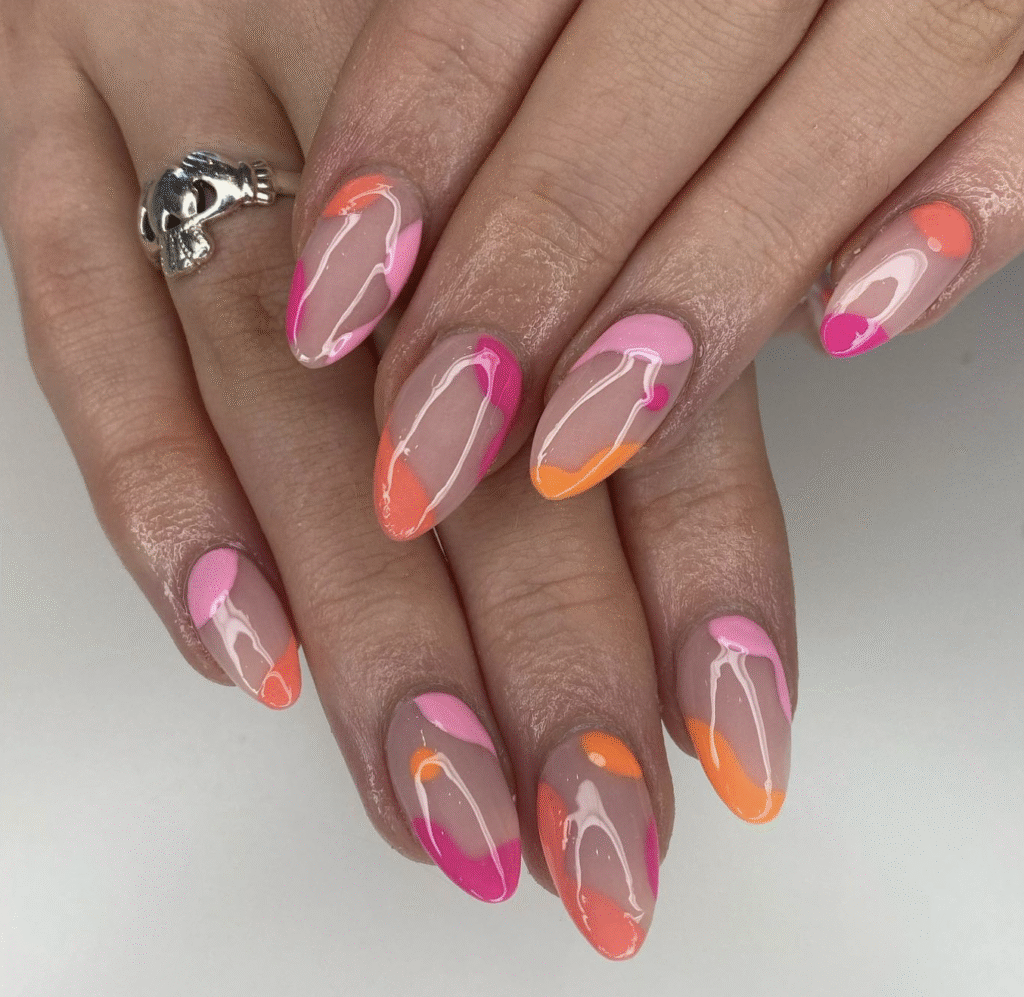 Orange and Pink Nail Design