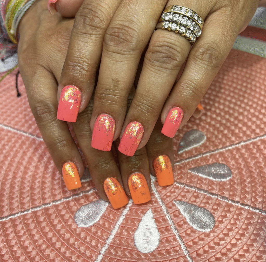 Orange and Pink Nail Design