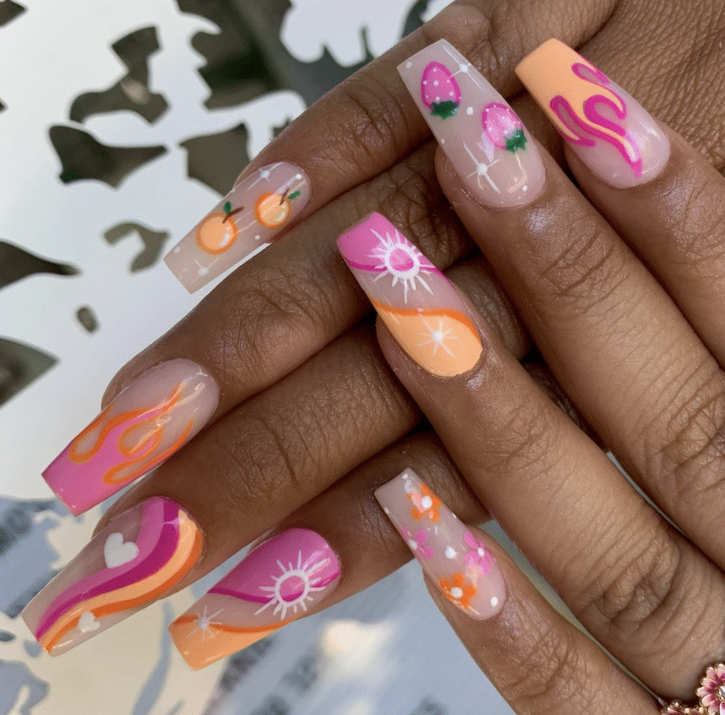 Orange and Pink Nail Design
