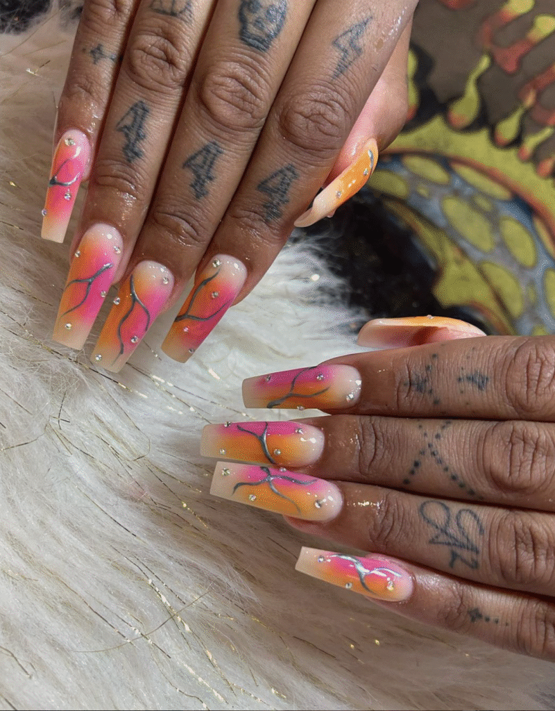 Orange and Pink Nail Design