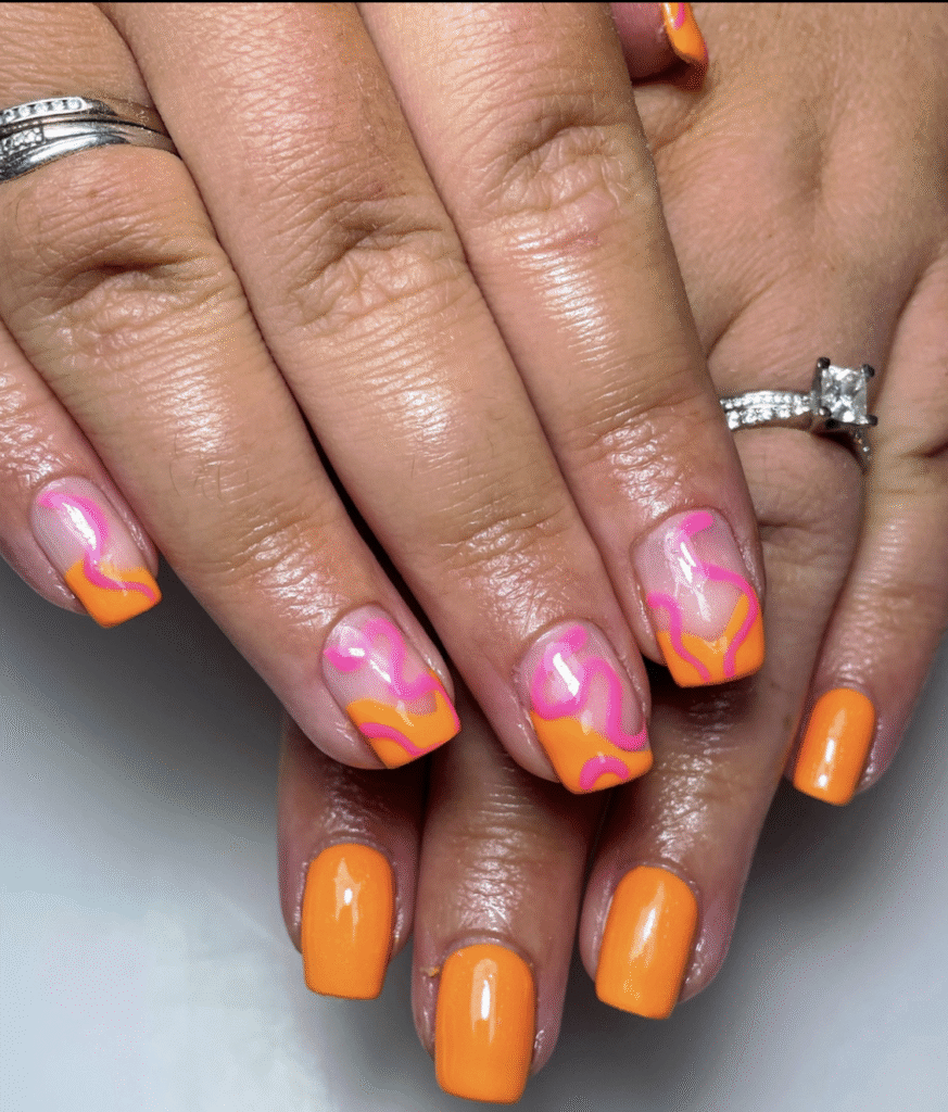 Orange and Pink Nail Design