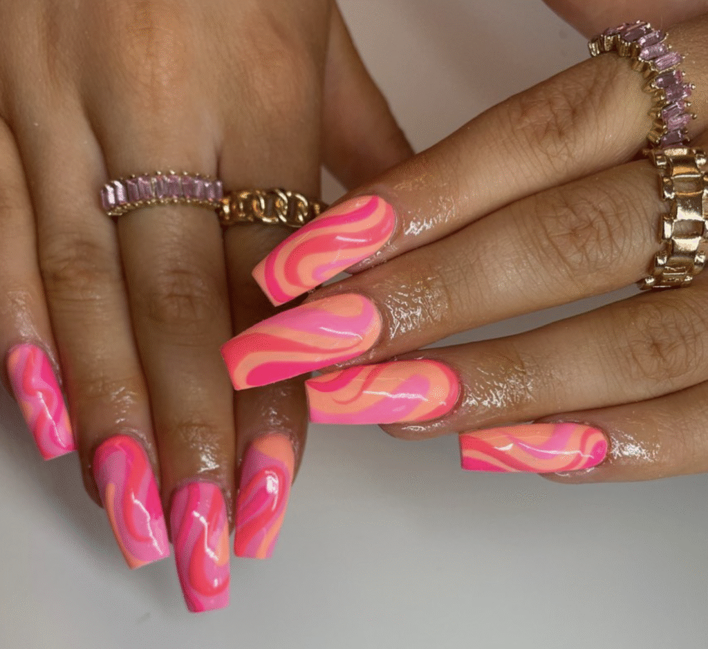 Orange and Pink Nail Design