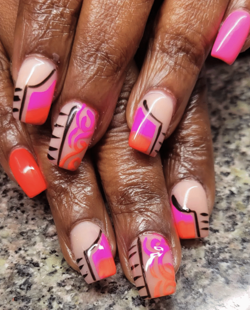 Orange and Pink Nail Design