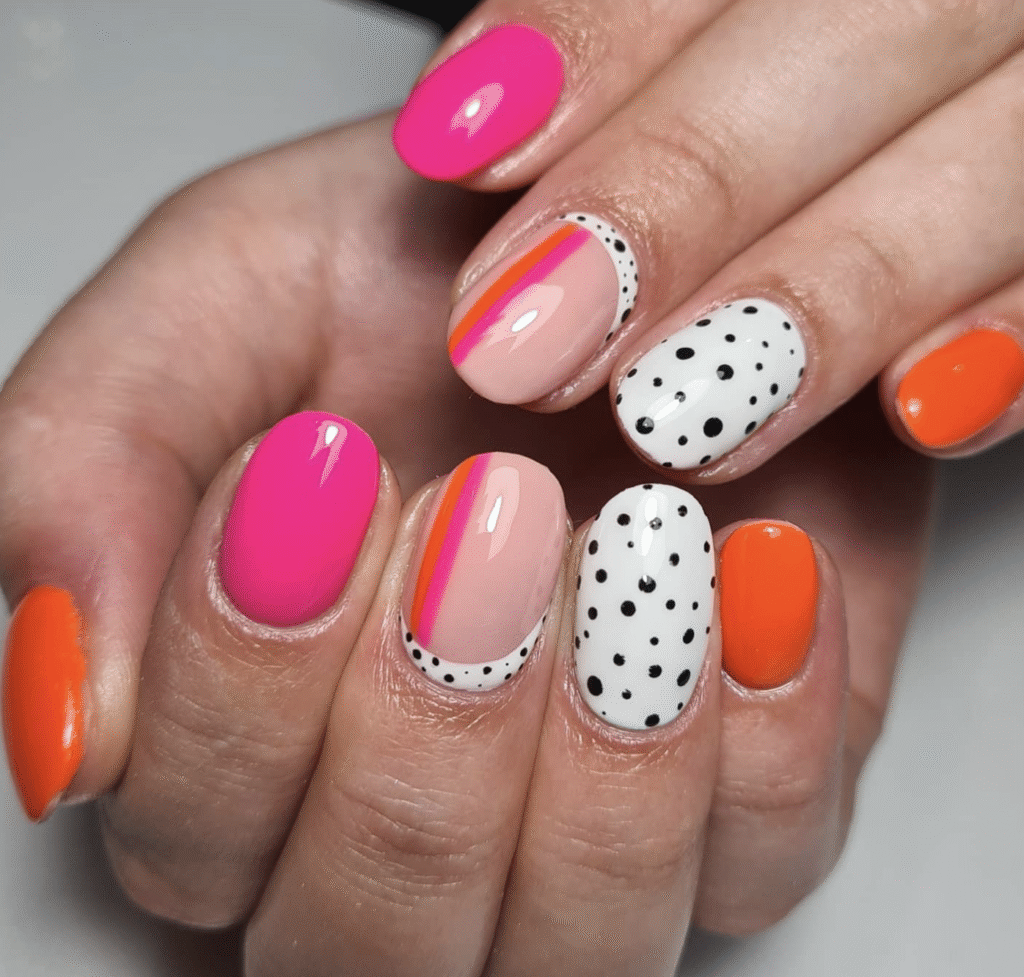 Orange and Pink Nail Design