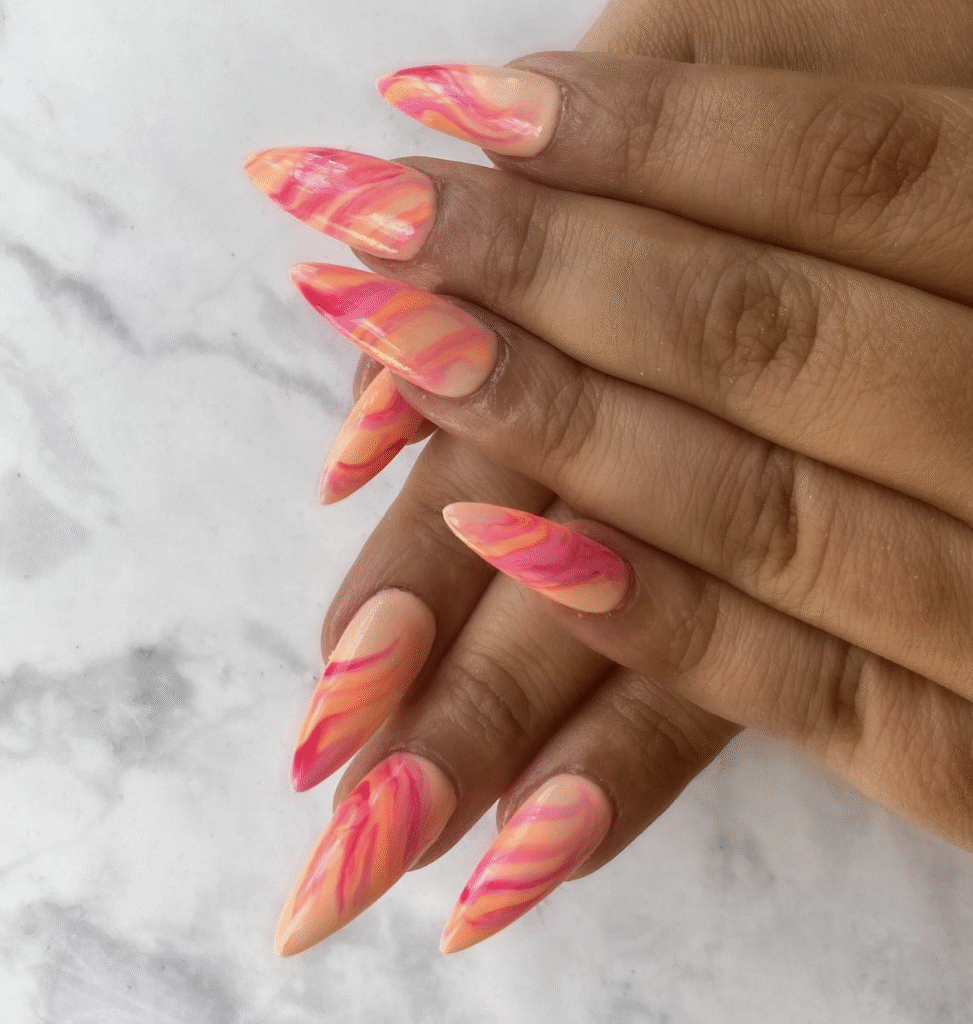 Orange and Pink Nail Design