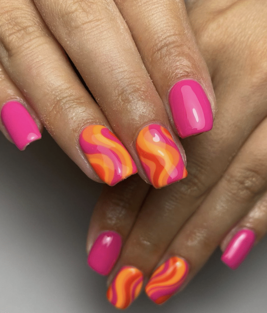 Orange and Pink Nail Design