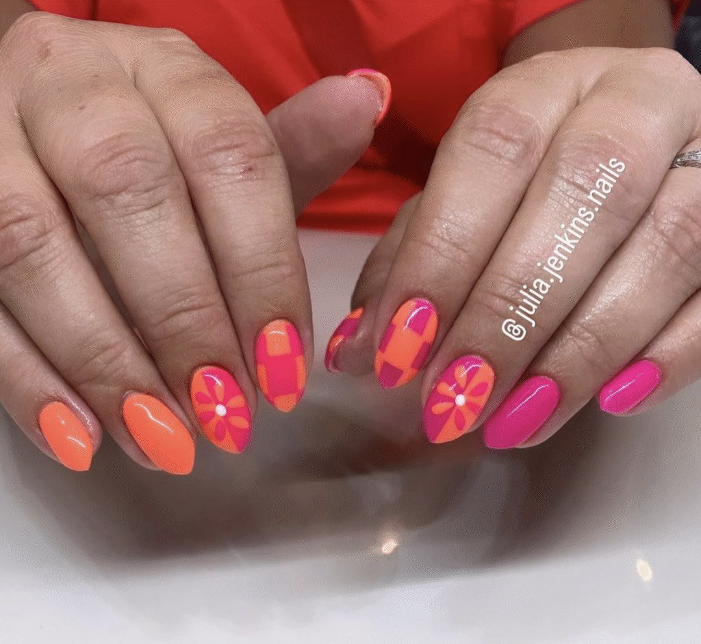 Orange and Pink Nail Design