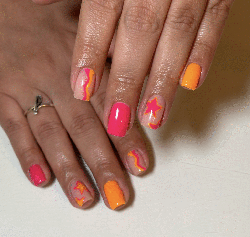 Orange and Pink Nail Design