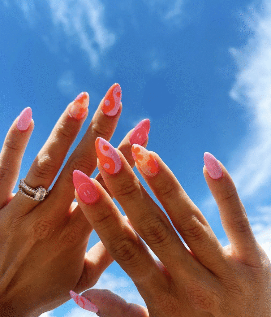 Orange and Pink Nail Design