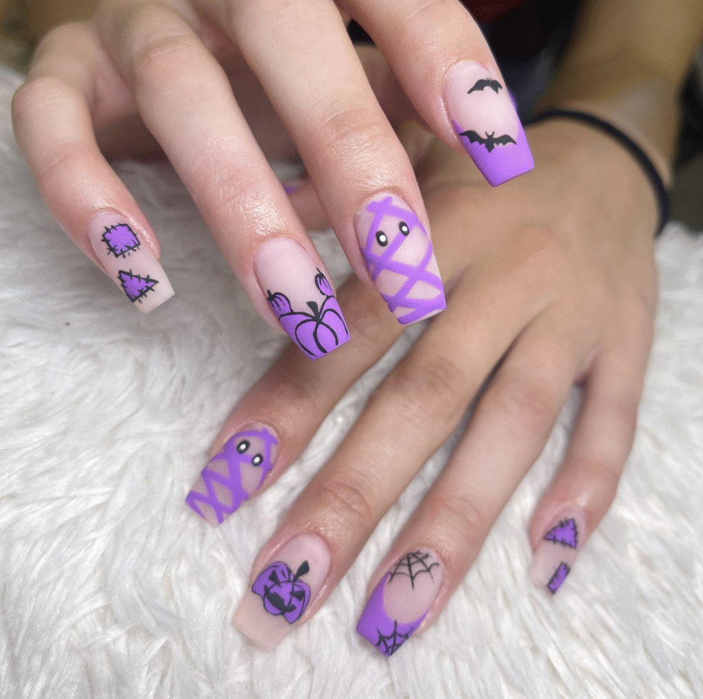 black and purple halloween nail designs