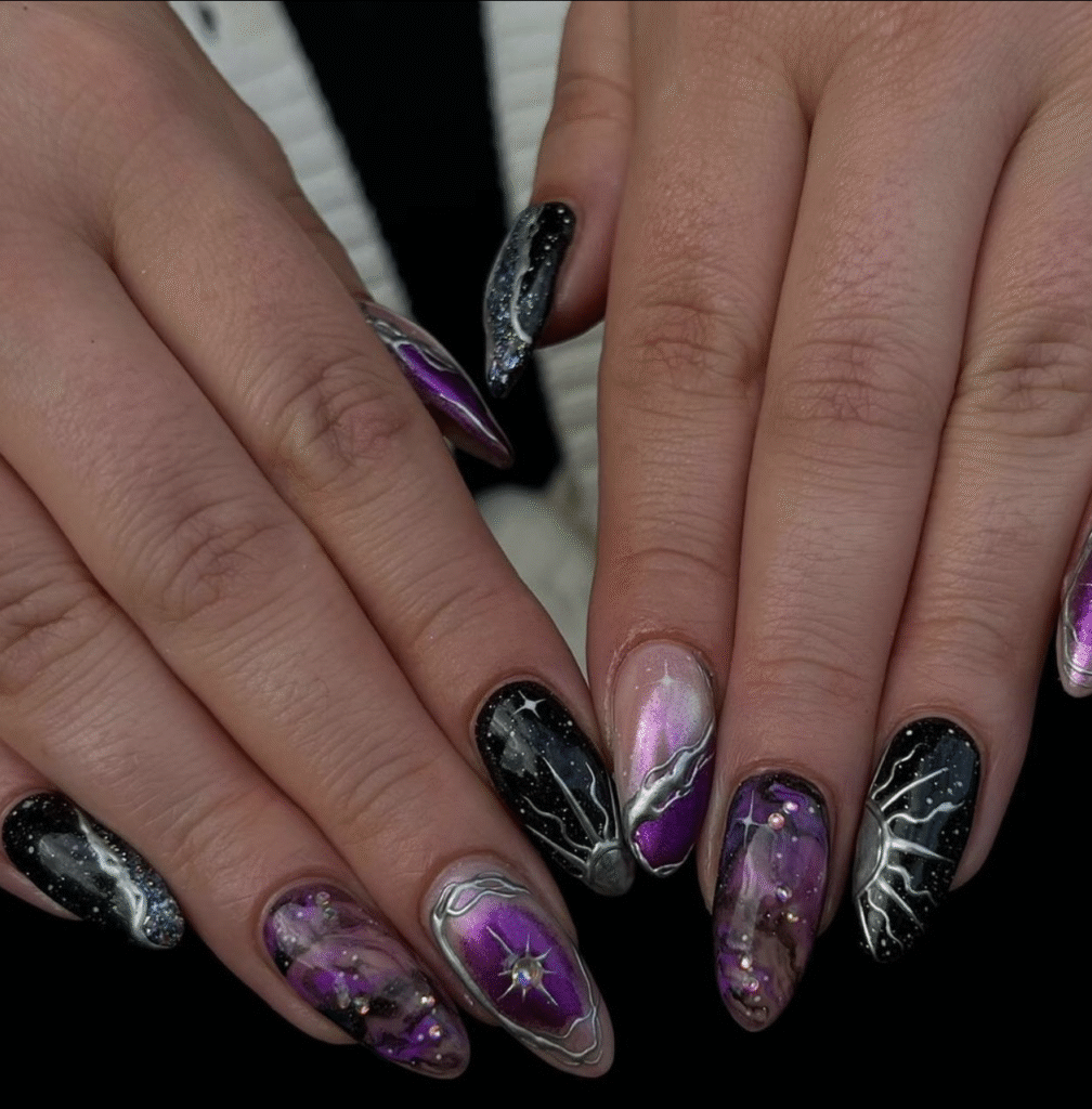 black and purple halloween nail designs