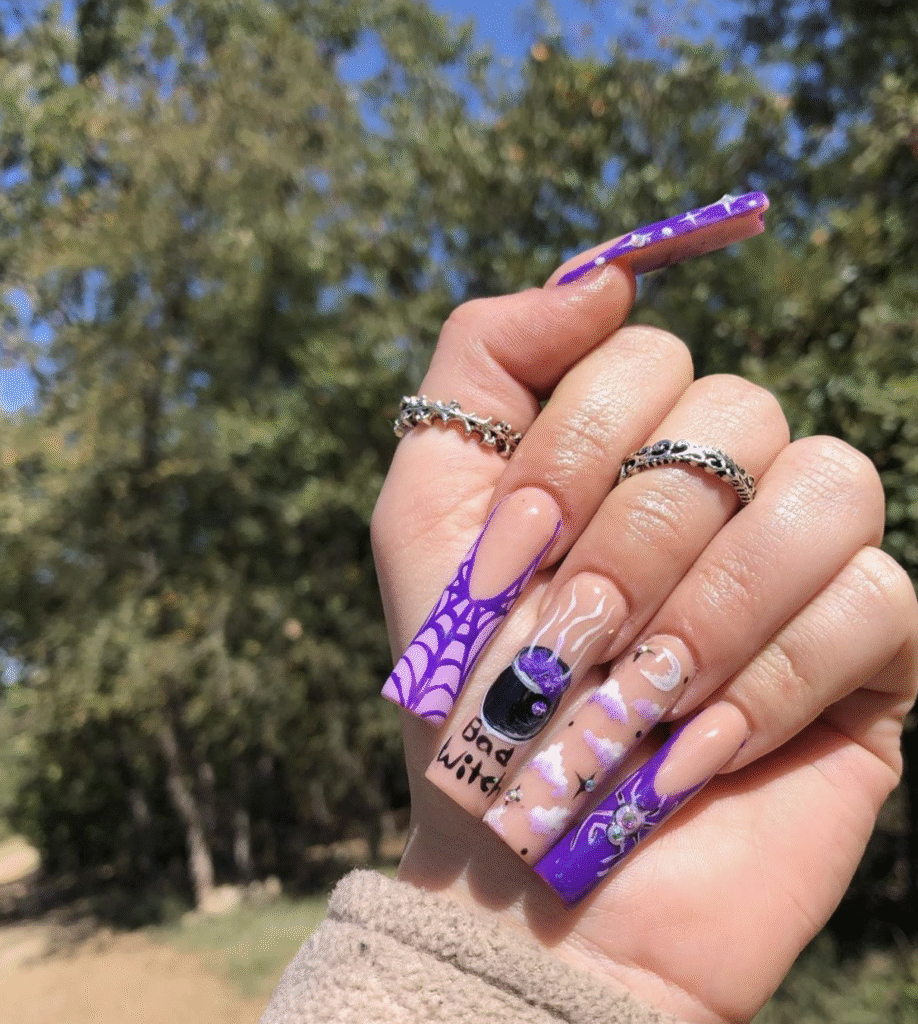 black and purple halloween nail designs