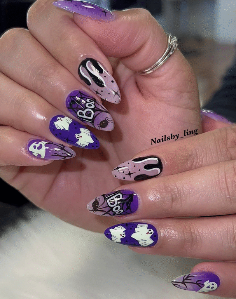 black and purple halloween nail designs