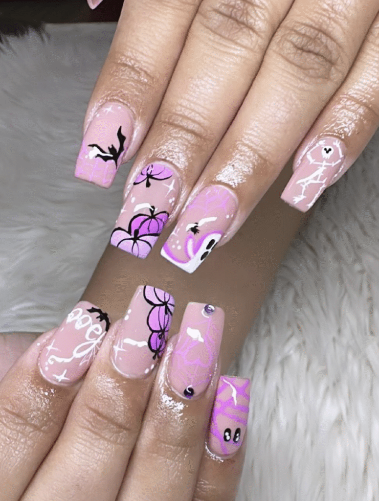 black and purple halloween nail designs
