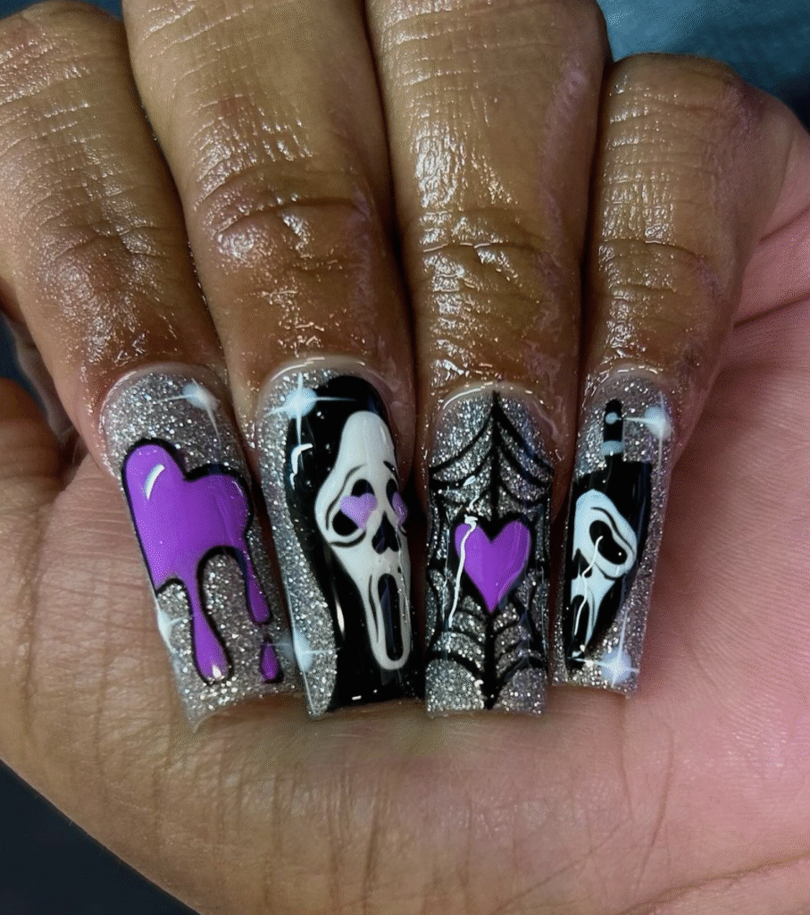 black and purple halloween nail designs