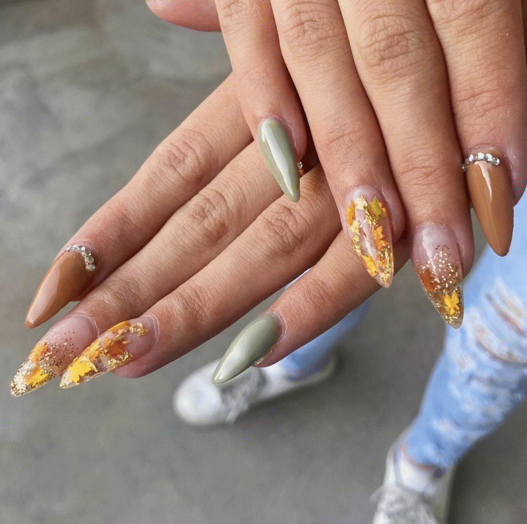 almond nail designs fall