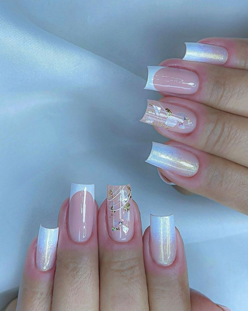 short french tip nails with design