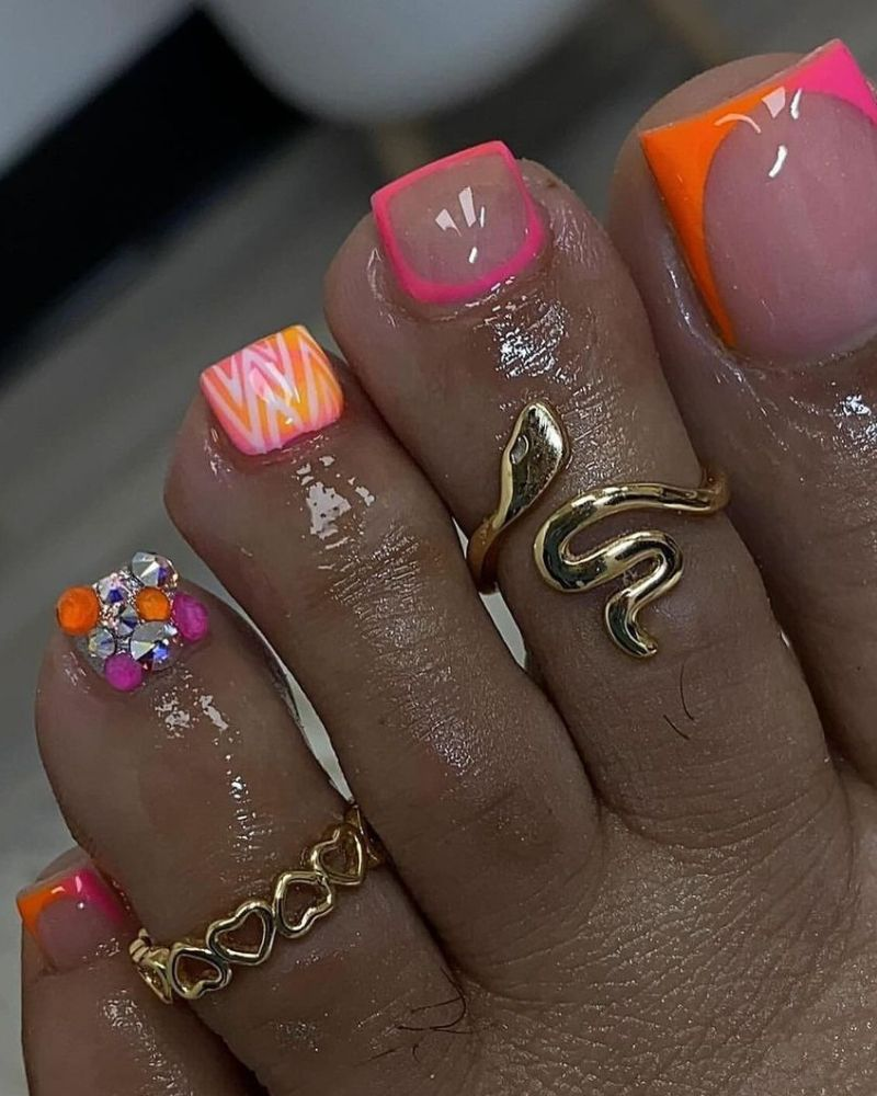 Pink and Orange-themed pedicure