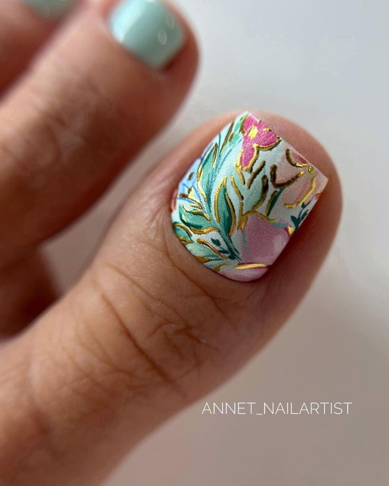 Flowers pedicure nail art