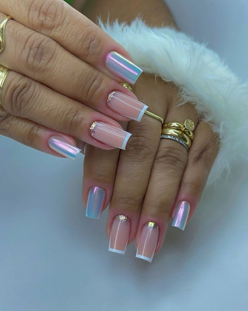 short french tip nails with design
