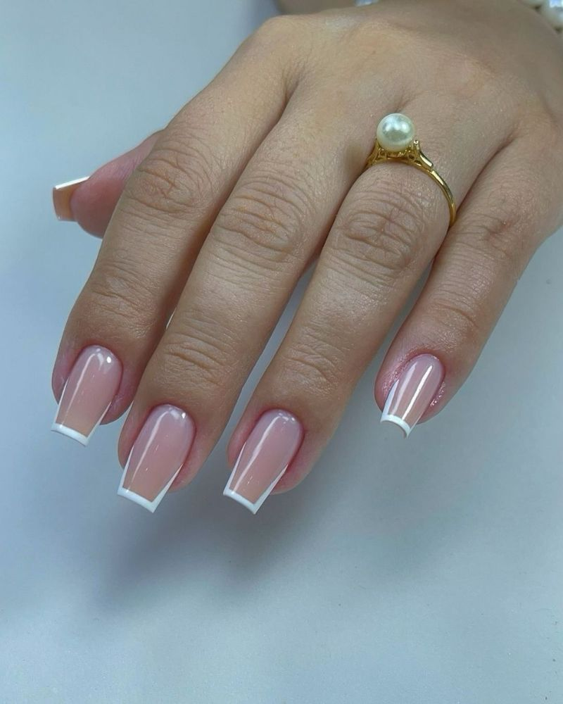 short french tip nails with design