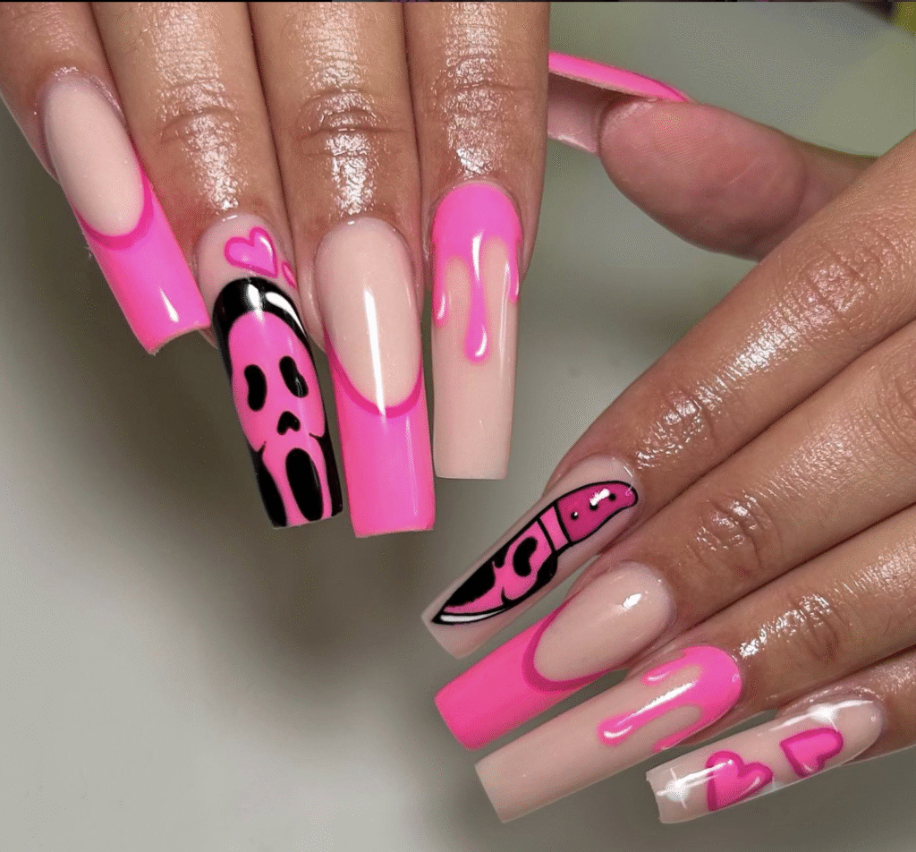 Pink Halloween Nail Designs