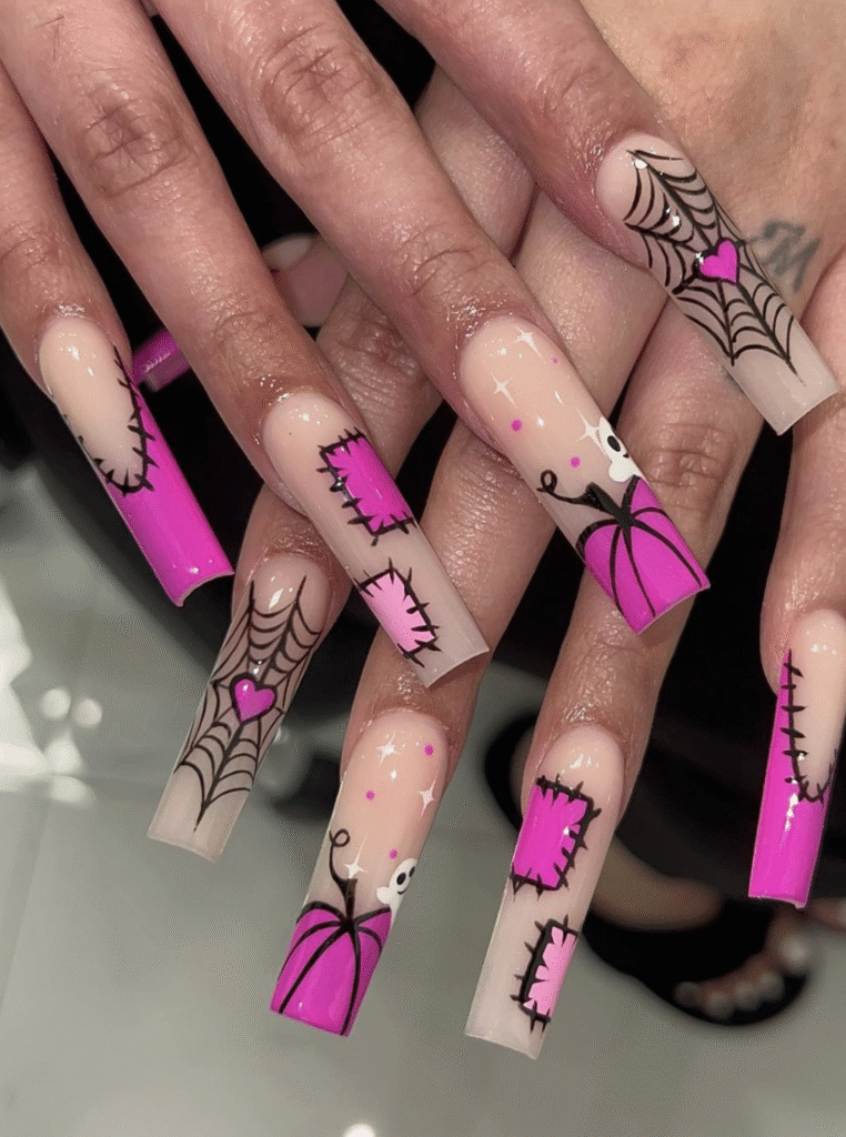 Pink Halloween Nail Designs