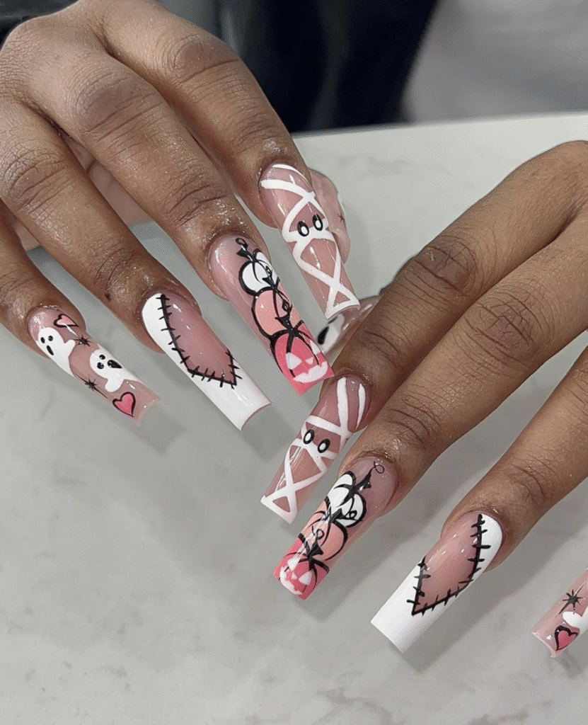 Pink Halloween Nail Designs